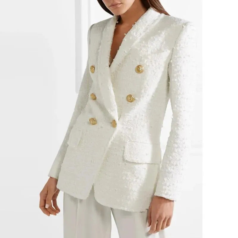 Elegant Women's Blazer White Tweed