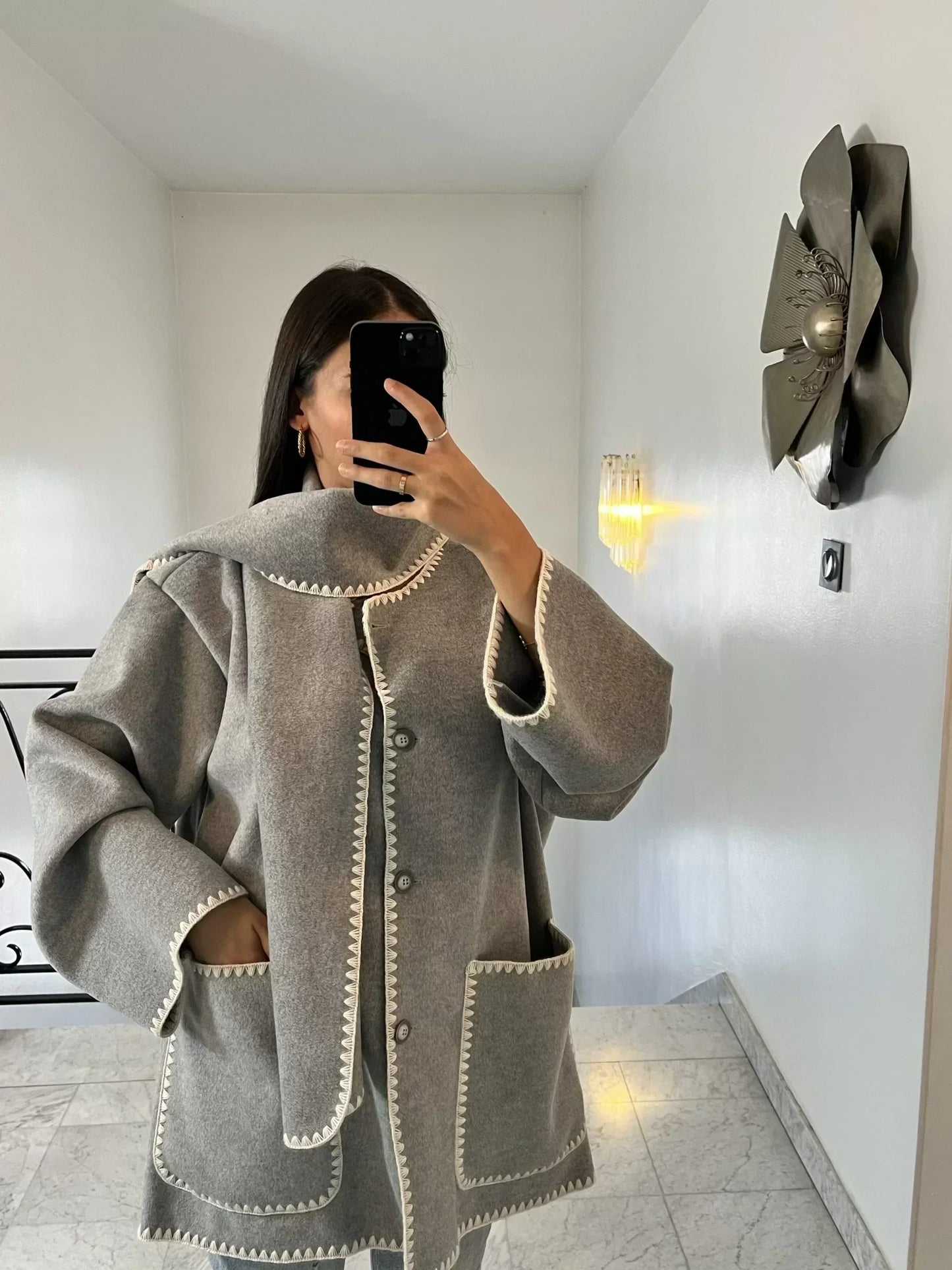 Winter Coat Poncho-Style Oversized Wool Blend