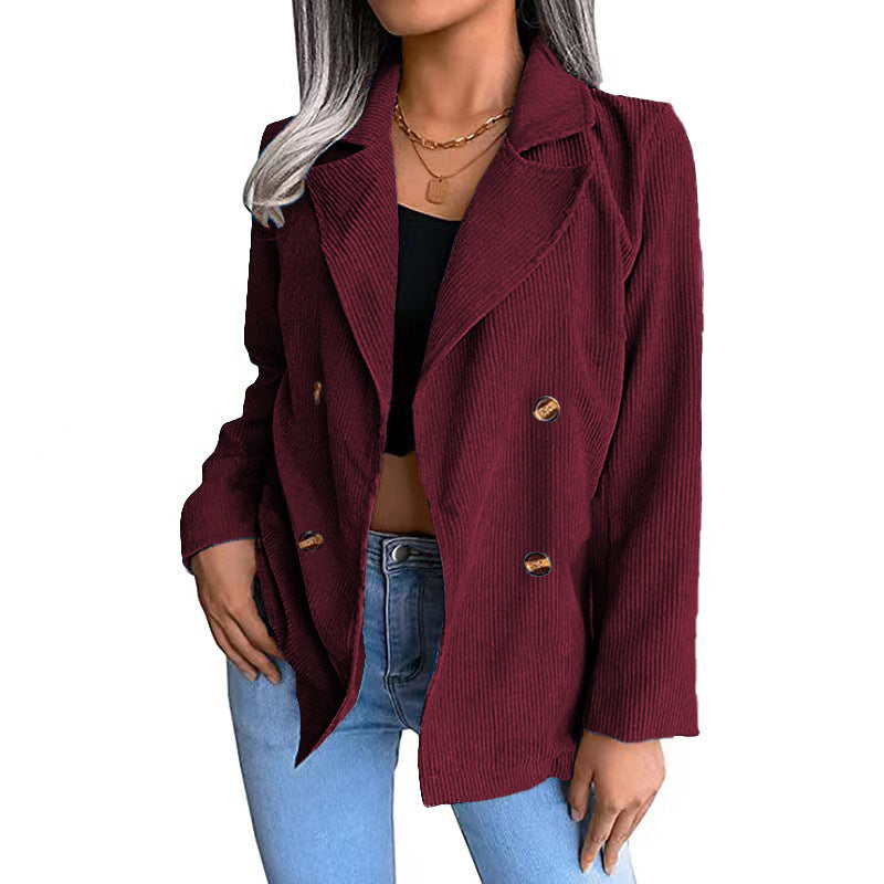 Elegant Corduroy Double-Breasted Blazer Tailored Fit