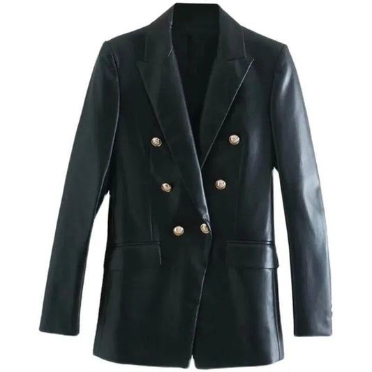 Elegante Damen Lederjacke Winter Schwarz - IdealeKleiden