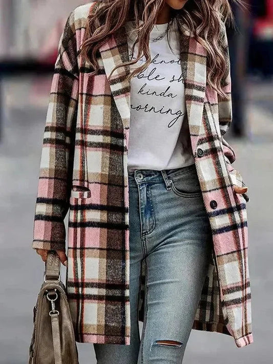 Elegante Damen Wintermantel Karo Wollparka - IdealeKleiden