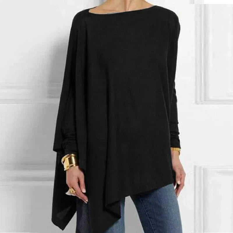 Weite Tunika Oversized Strick Lange Ärmel Asymmetrisch - IdealeKleiden