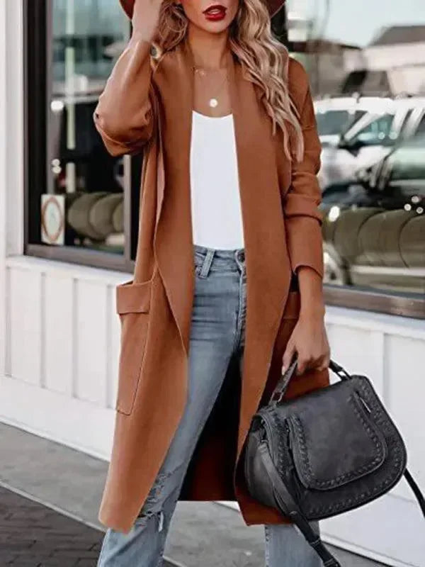 Elegant Women's Long Wool Coat Slim-Fit