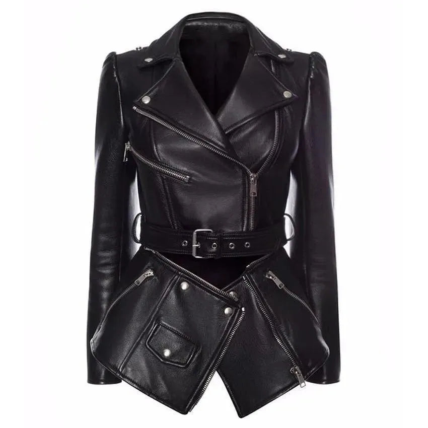 Women's Leather Jacket Detachable Hem