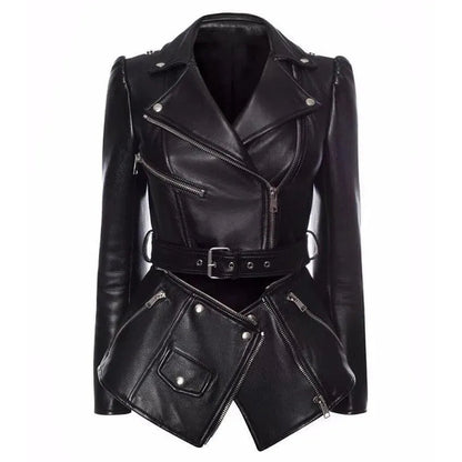 Women's Leather Jacket Detachable Hem