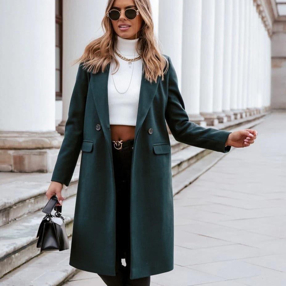 Women's Long Coat Wool Blend Classic Elegant Design