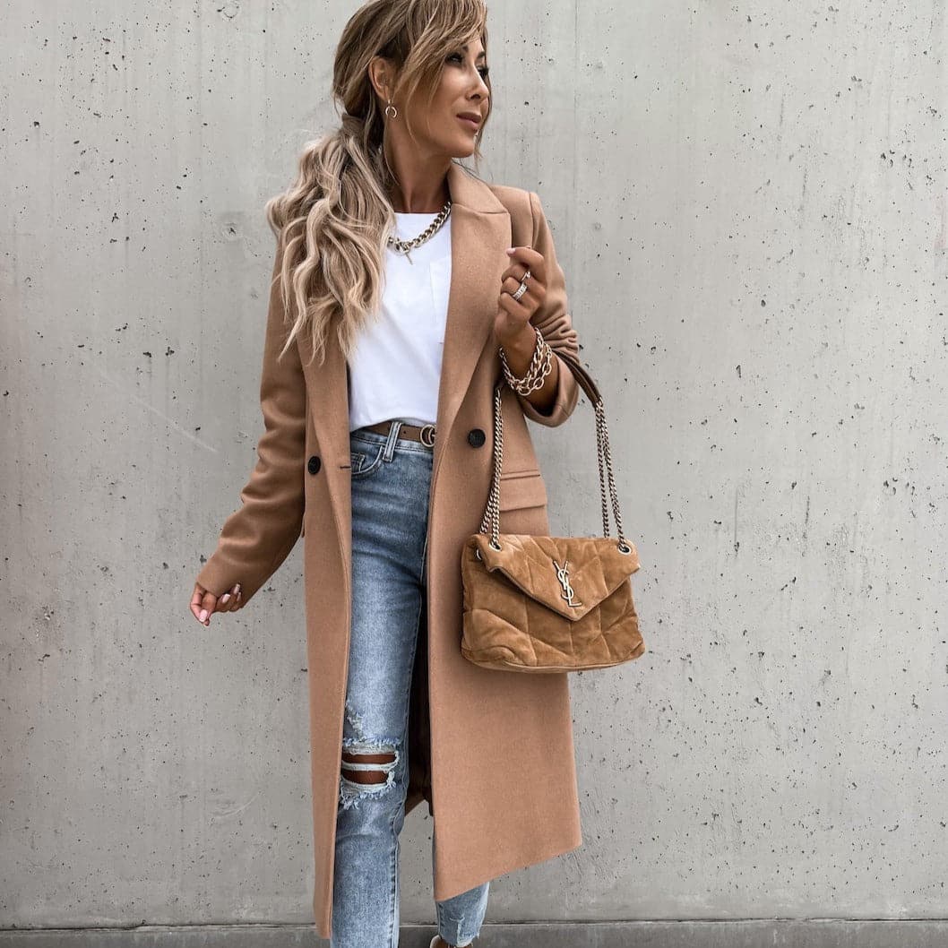 Women's Long Coat Wool Blend Classic Elegant Design