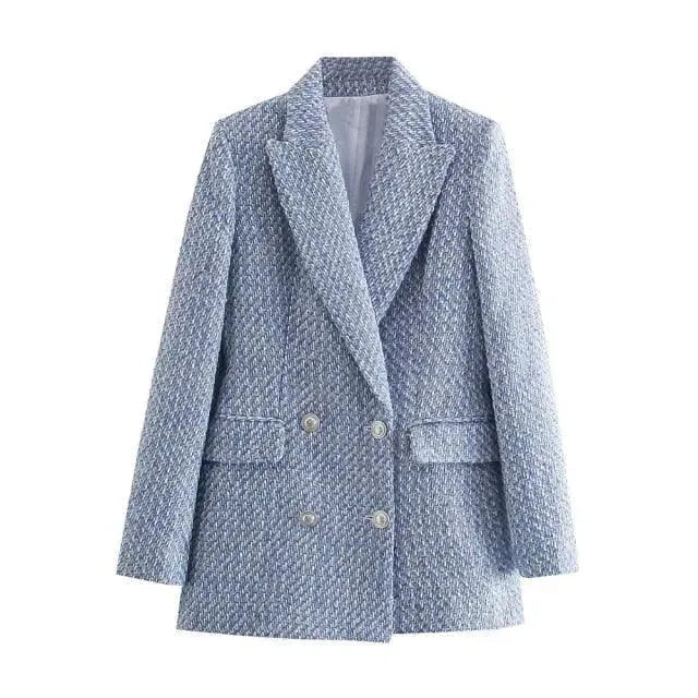 Women's Tweed Double-Breasted Blazer, Elegant Design