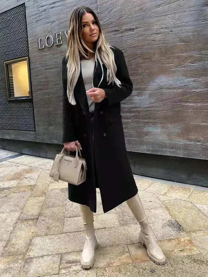 Women's Wool Double-Breasted Elegant Coat