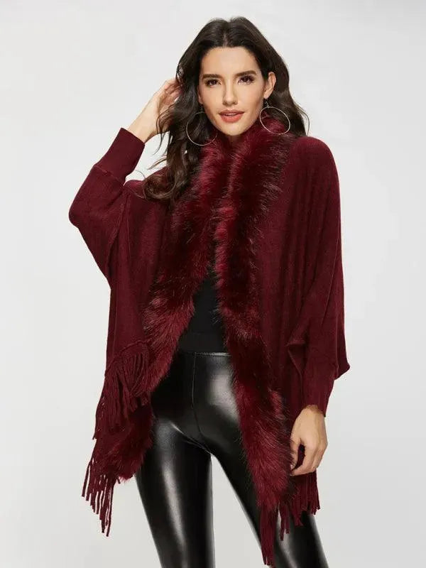 Eleganter Wollmantel Damen Pelz Schal - IdealeKleiden