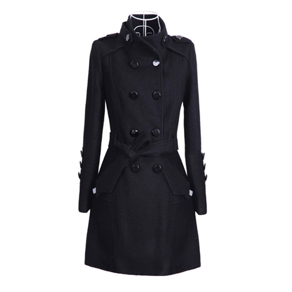 Elegant Women's Long Tailored Wool Blend Coat