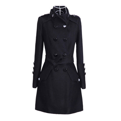 Elegant Women's Long Tailored Wool Blend Coat