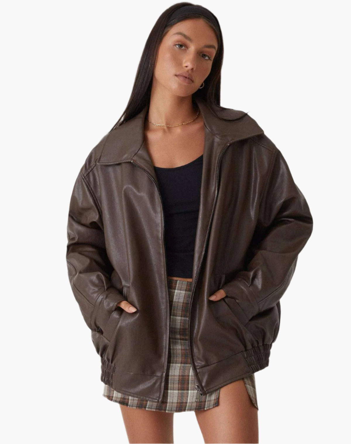Stylish Leather Jacket Oversize Modern Street Style Look