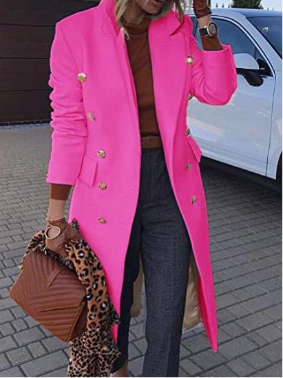 Women's Elegant Wool Coat Lapel Button Pocket