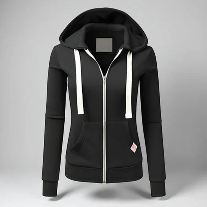 Women's Fleece Jacket Hood Zipper Warm