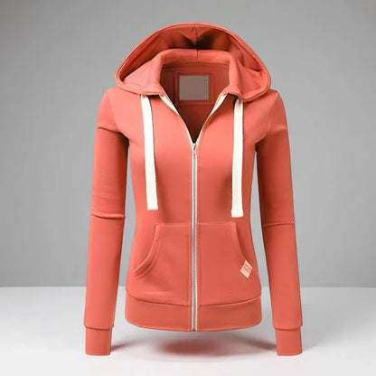 Women's Fleece Jacket Hood Zipper Warm