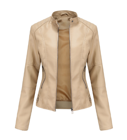 Women's Leather Jacket Elegant Mandarin Collar