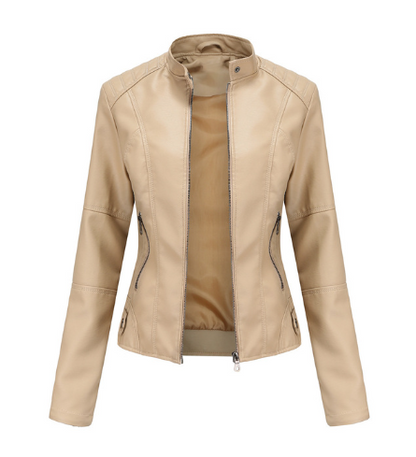 Women's Leather Jacket Elegant Mandarin Collar