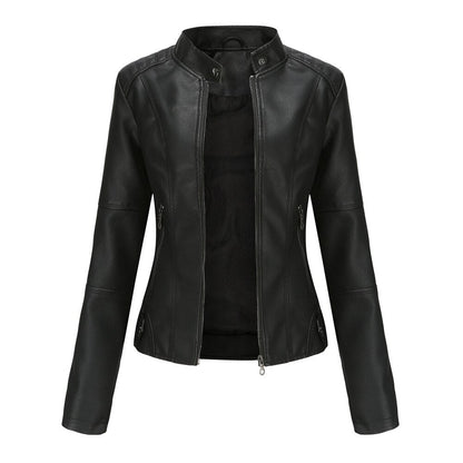 Women's Leather Jacket Elegant Mandarin Collar