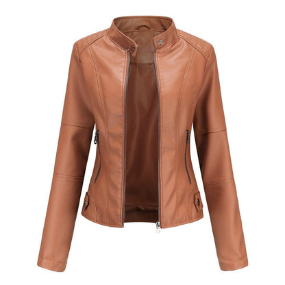 Women's Leather Jacket Elegant Mandarin Collar