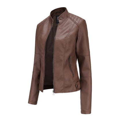 Women's Leather Jacket Elegant Mandarin Collar