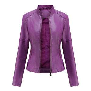 Women's Leather Jacket Elegant Mandarin Collar