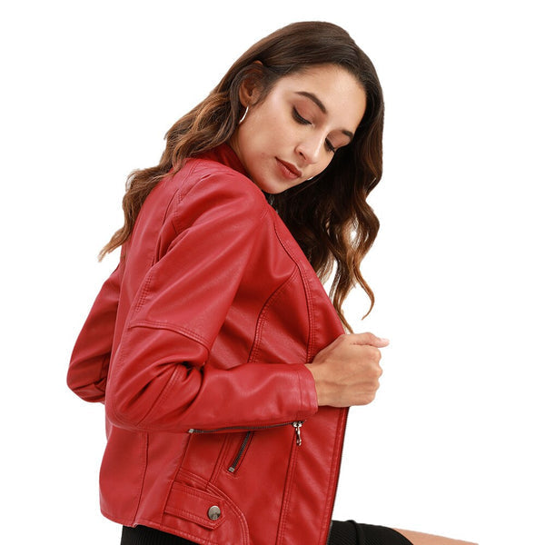 Women's Leather Jacket Elegant Mandarin Collar