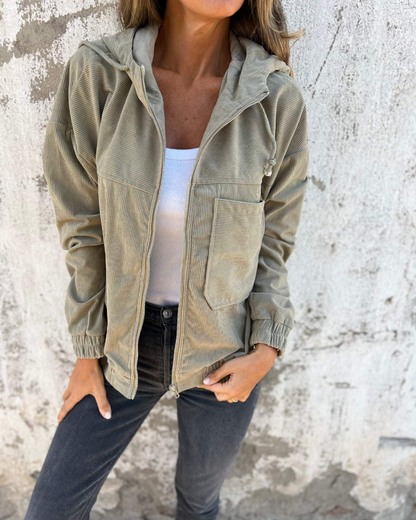 Stylish Women's Retro Corduroy Hooded Jacket