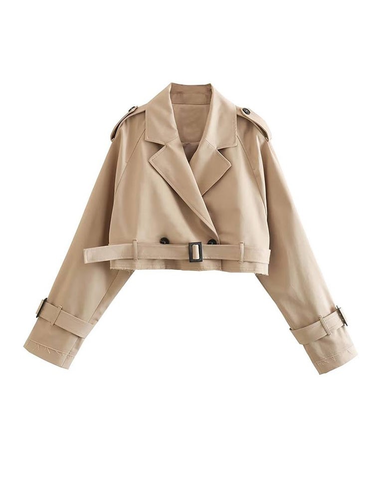Women's Beige Trench Coat Elegant Short Jacket