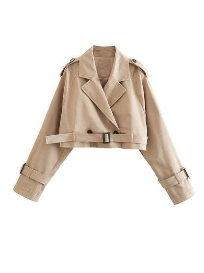 Women's Beige Trench Coat Elegant Short Jacket
