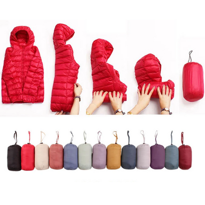 Damen Leicht Faltbare Pufferjacke mit Kapuze - IdealeKleiden
