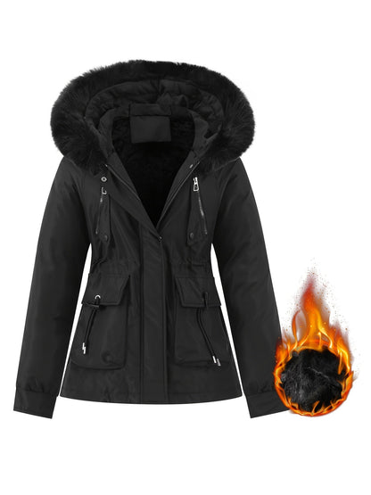 Women's Winter Coat with Detachable Faux Fur Hood Elegant Women's Coat