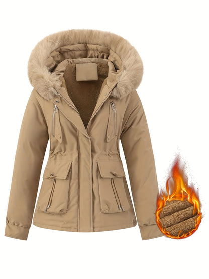 Women's Winter Coat with Detachable Faux Fur Hood Elegant Women's Coat