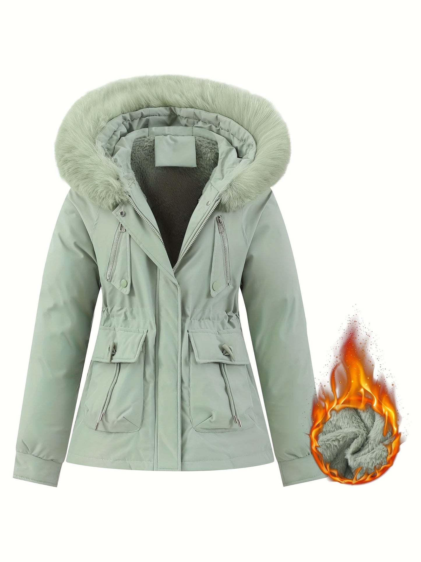 Women's Winter Coat with Detachable Faux Fur Hood Elegant Women's Coat