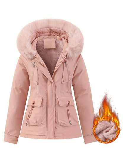 Women's Winter Coat with Detachable Faux Fur Hood Elegant Women's Coat