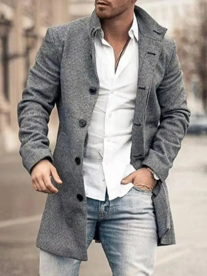 Men's Winter Coat Stand-up Collar Warm Mid-length