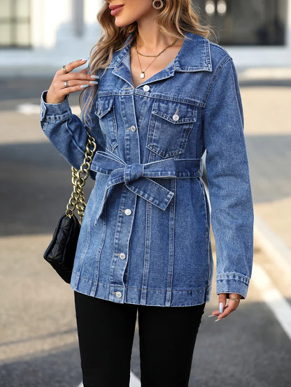 Women's Denim Coat Modern Flap Pockets
