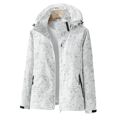 Women's Waterproof Lightweight Jacket with Hood Floral Pattern