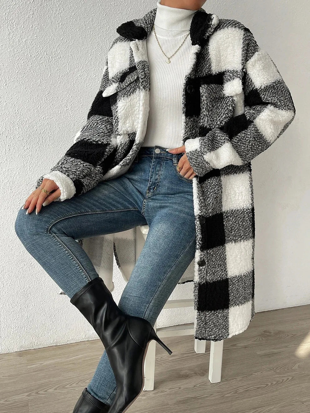 Checked Cardigan for Women Long