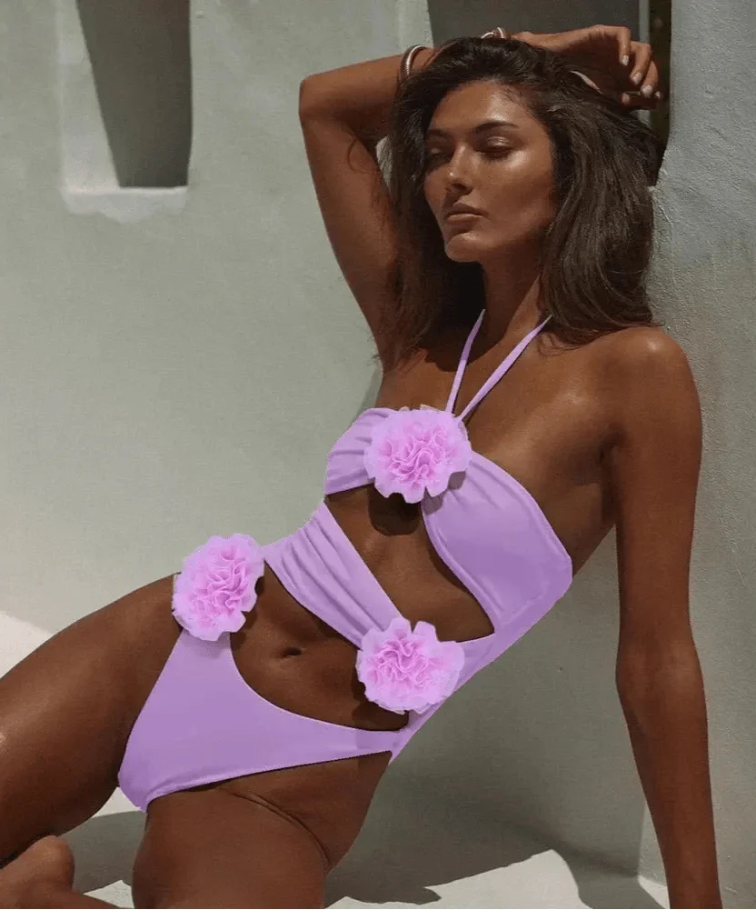 Zara Women's Swimsuit with Cut-out 3D Floral Design
