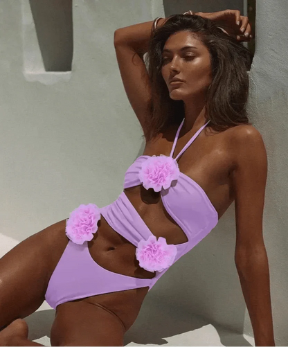 Zara Women's Swimsuit with Cut-out 3D Floral Design