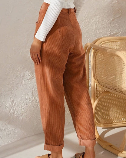 Elegante Damen-Hosen High-Waist Cord - IdealeKleiden