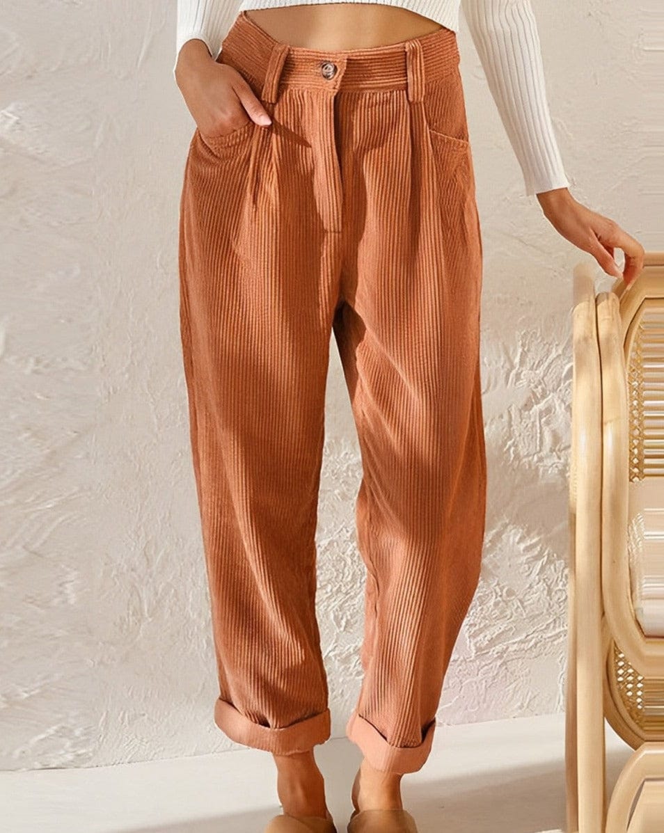 Elegant Women's High-Waisted Corduroy Trousers